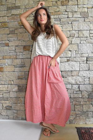 Arbi Gingham Pocket Culotte Pant Chilli